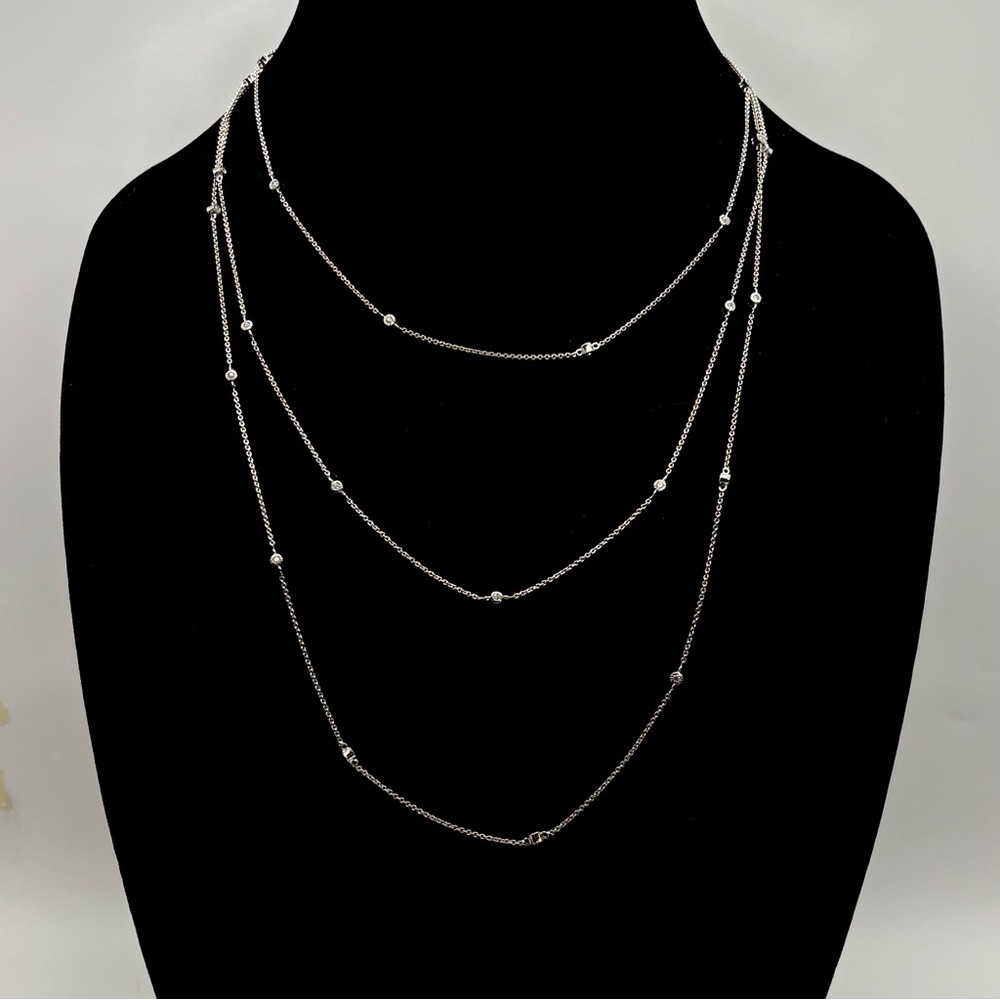 New Sterling Silver CZ Station Long Necklace Purchased From Freida Rothman